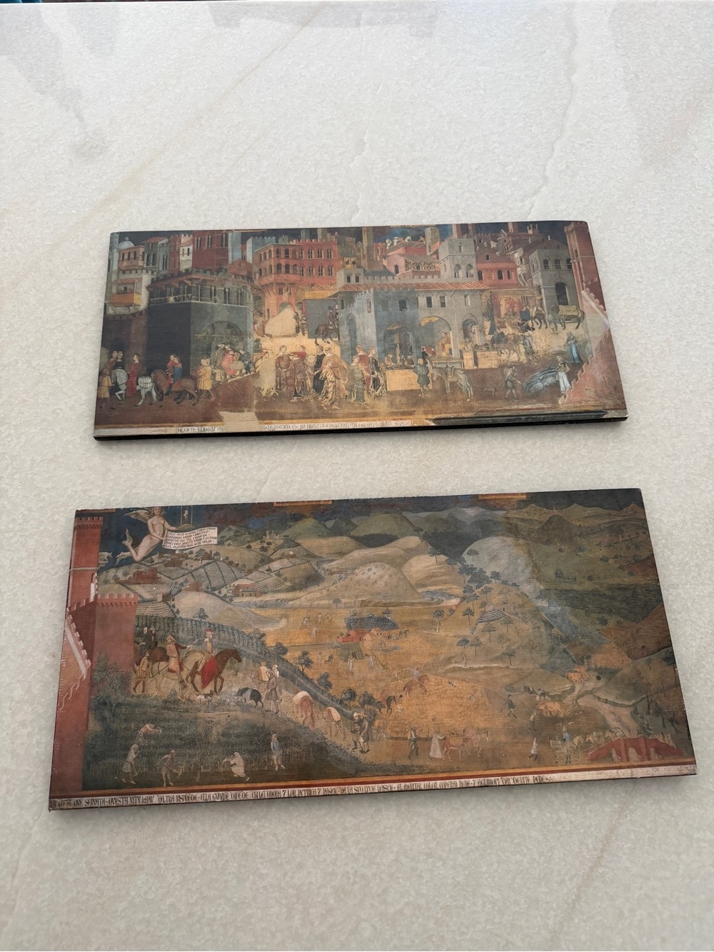 Ambrogio Lorenzetti's Allegory of Good and Bad Government fresco prints on board